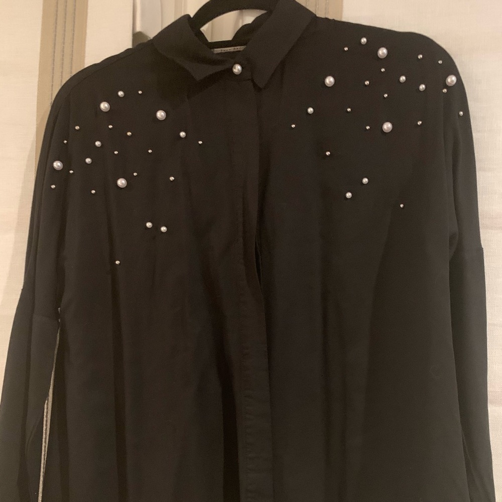 Zara black blouse with pearl detail